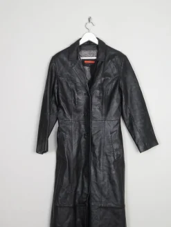 Women’s Vintage Black Leather Long Coat S