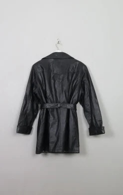 Women's Vintage Black Leather Short Coat S/M