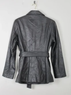 Women's Vintage Black Leather Fitted jacket With Belt M