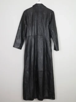Women’s Vintage Black Leather Long Coat S