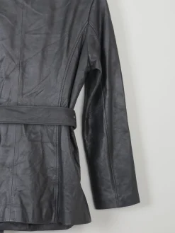 Women's Vintage Black Leather Fitted jacket With Belt M