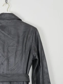 Women's Vintage Black Leather Fitted jacket With Belt M