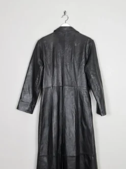 Women’s Vintage Black Leather Long Coat S