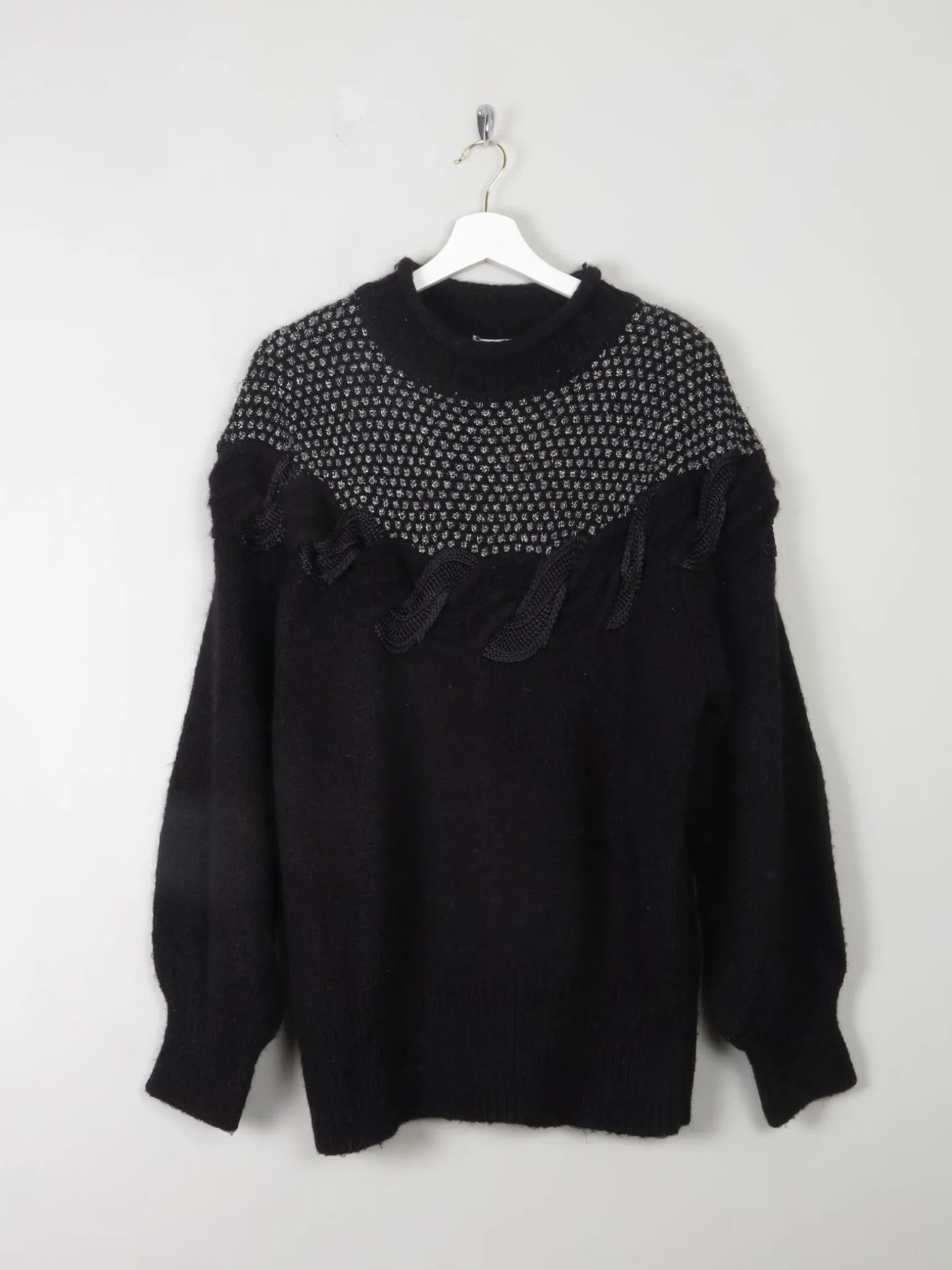 Women's Vintage Black Mohair & Lurex Jumper L/XL