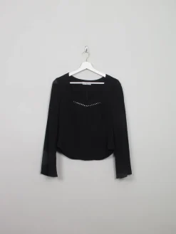 Women's Vintage Black Structured Blouse With Diamante