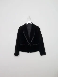 Women's Vintage Black Velvet Jacket With Sequin S/M