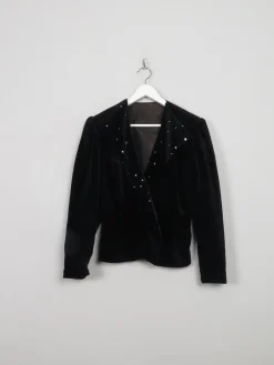 Women's Vintage Black Velvet Jacket With Pearls M