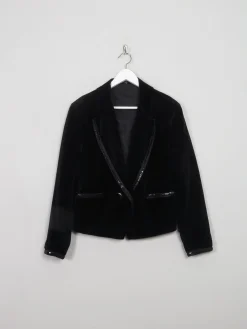 Women's  Vintage Black Velvet Jacket With Sequin S/M