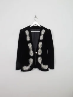 Women's Vintage Black Velvet Jacket With Pearls M