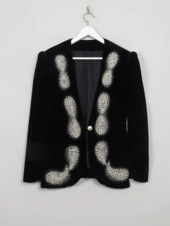 Women's Vintage Black Velvet Jacket With Pearls M