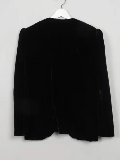 Women's Vintage Black Velvet Jacket With Pearls M