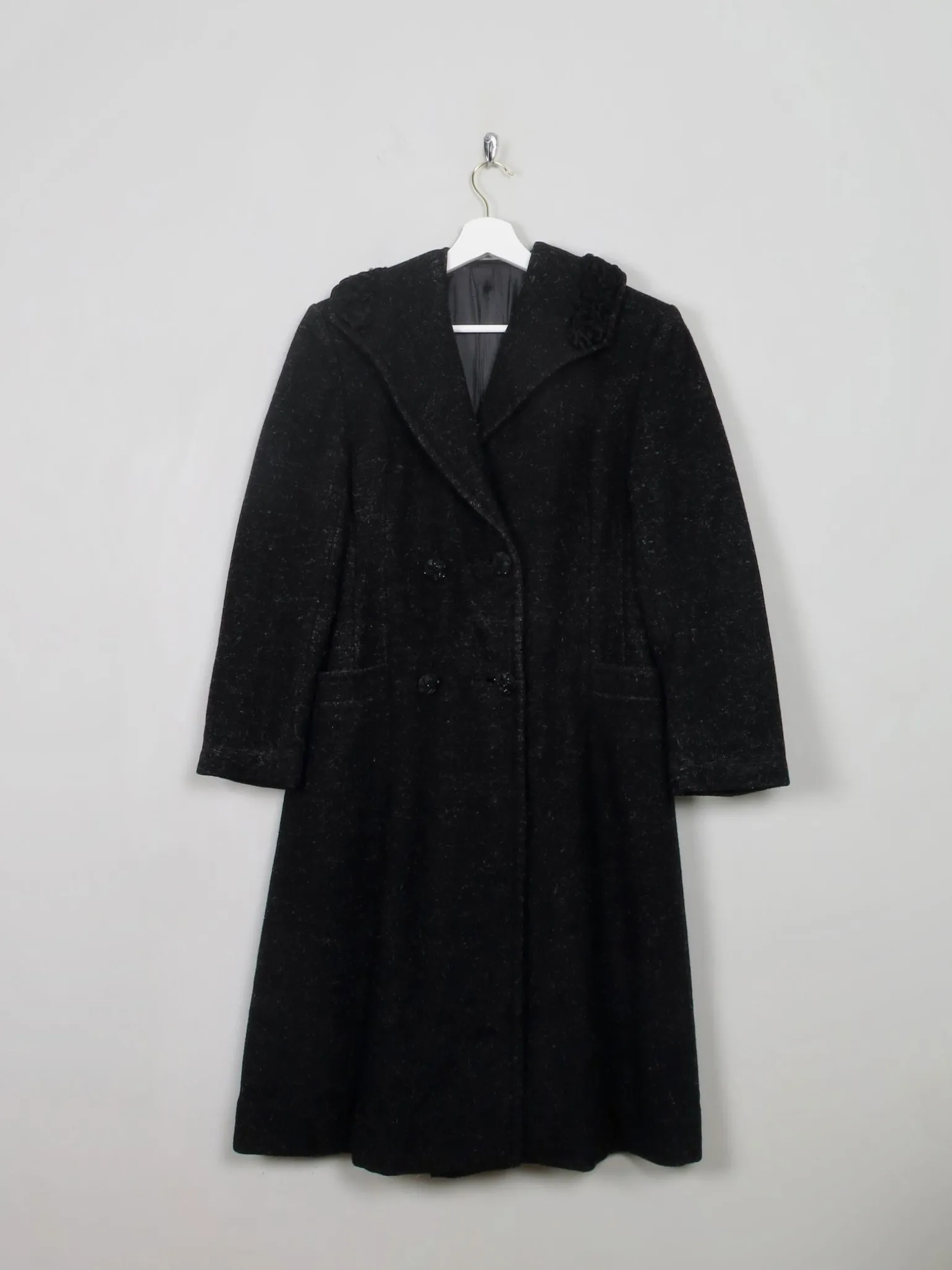 Women's Vintage Black Wool 1950s Coat S