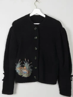 Women's Vintage Black Wool Austrian Cardigan M/L