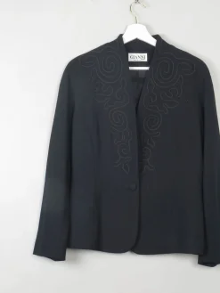 Women's Vintage Black Wool Jacket With Needle Point S