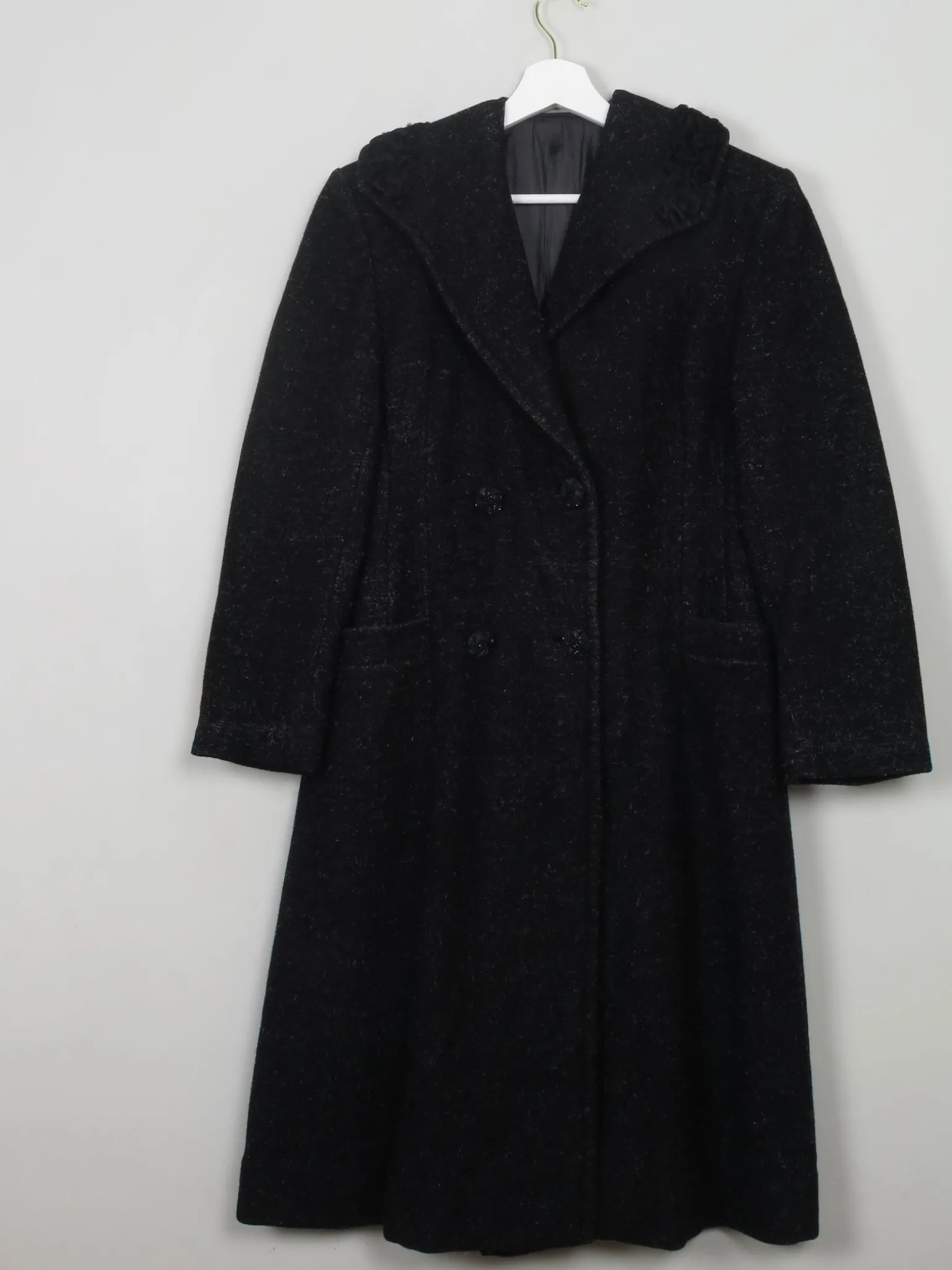 Women's Vintage Black Wool 1950s Coat S