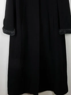 Women's Vintage Black Wool Long Flared Coat L/XL