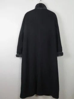 Women's Vintage Black Wool Long Flared Coat L/XL