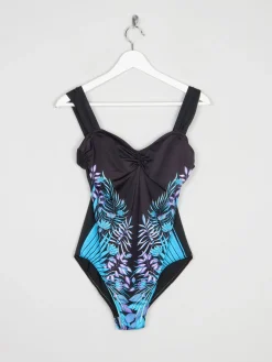 Women’s Vintage Blue & Black Printed Swimsuit S