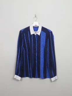 Women's Vintage Blue Blouse With Contrast Collar M/L