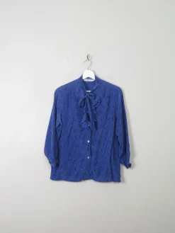 Women's Vintage Blue Silk Printed Blouse S/M
