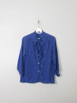 Women's Vintage Blue Silk Printed Blouse S/M