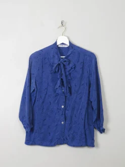 Women's Vintage Blue Silk Printed Blouse S/M