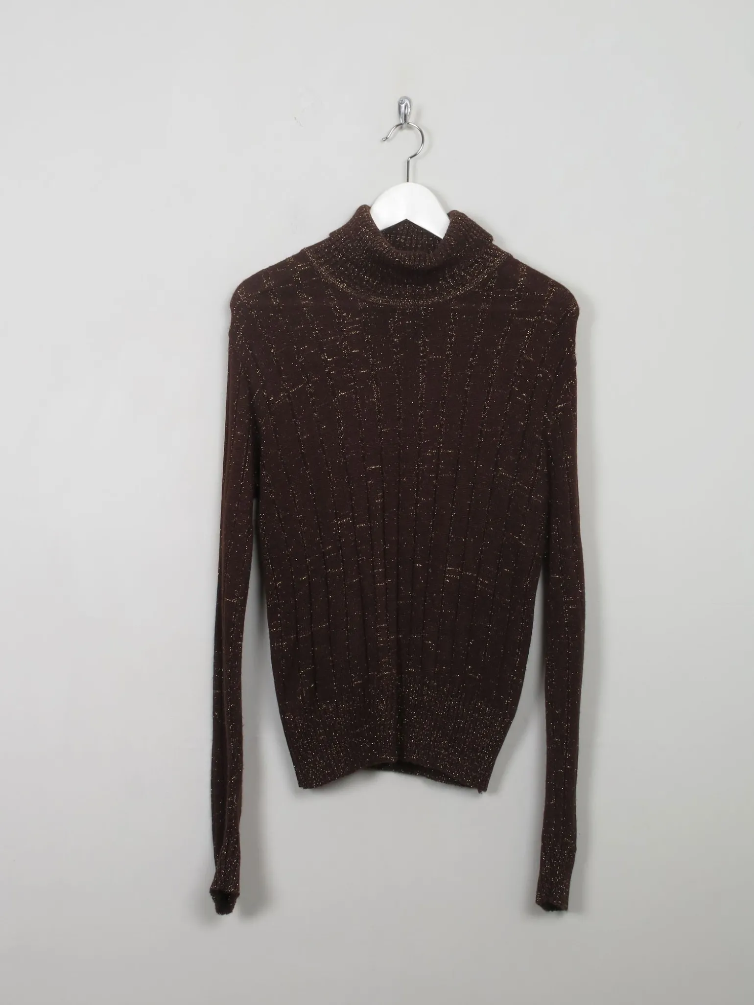Women's Vintage Brown & Gold Polo Neck Top M/L