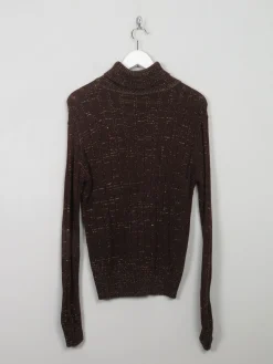 Women's Vintage Brown & Gold Polo Neck Top M/L