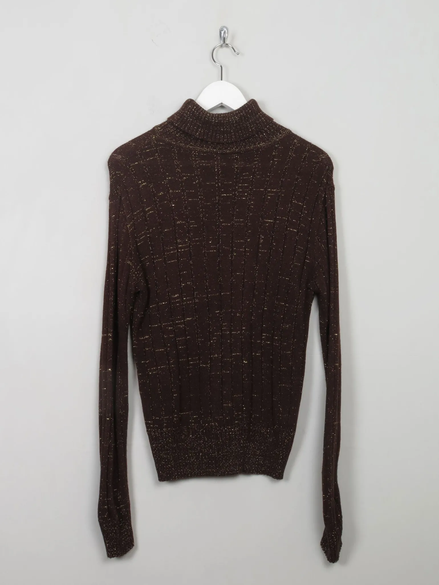 Women's Vintage Brown & Gold Polo Neck Top M/L