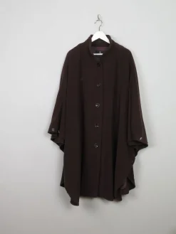 Women's Vintage Brown Cape Coat With Cashmere M/L
