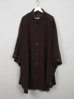 Women's Vintage Brown Cape Coat With Cashmere M/L