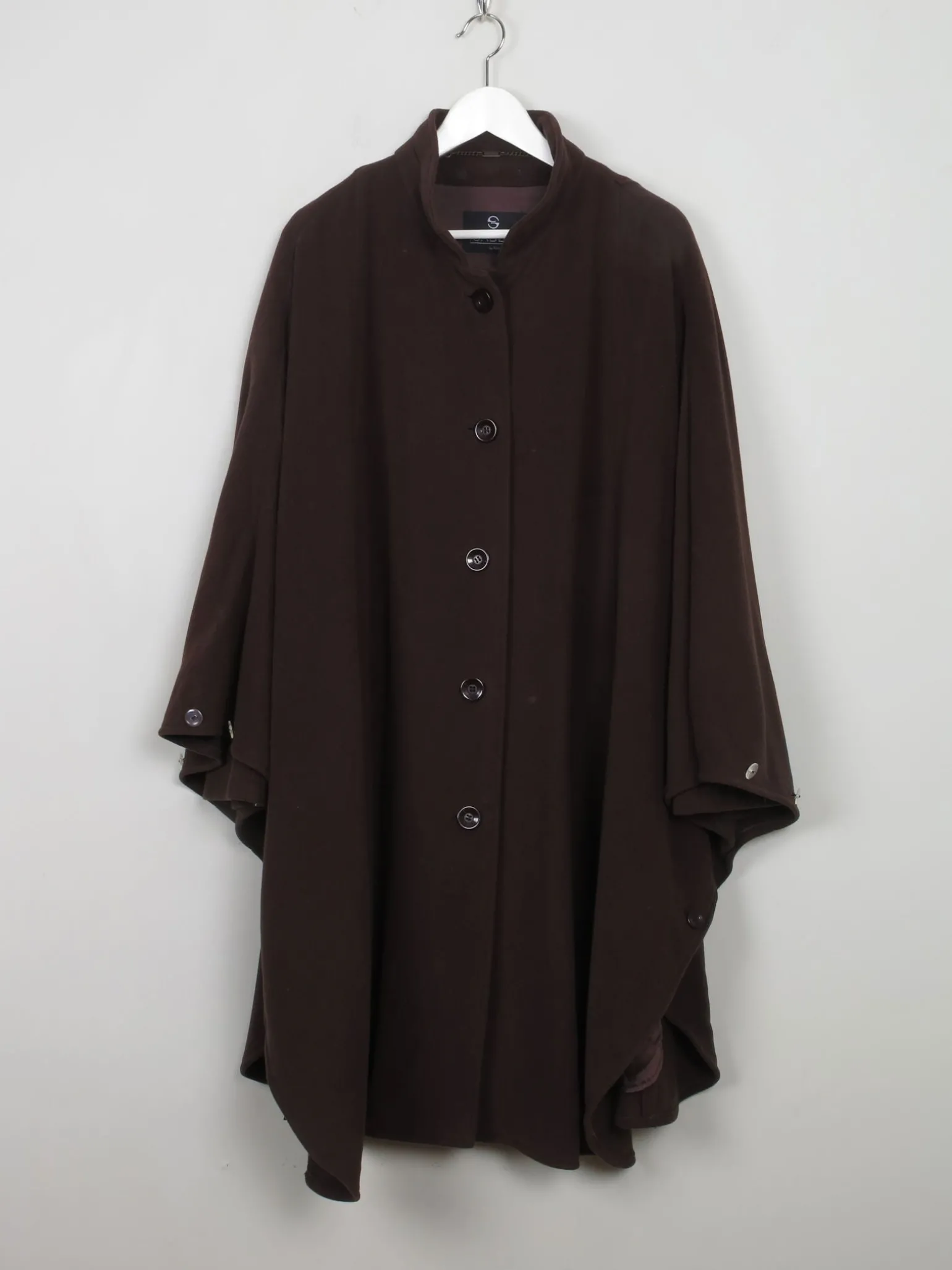 Women's Vintage Brown Cape Coat With Cashmere M/L