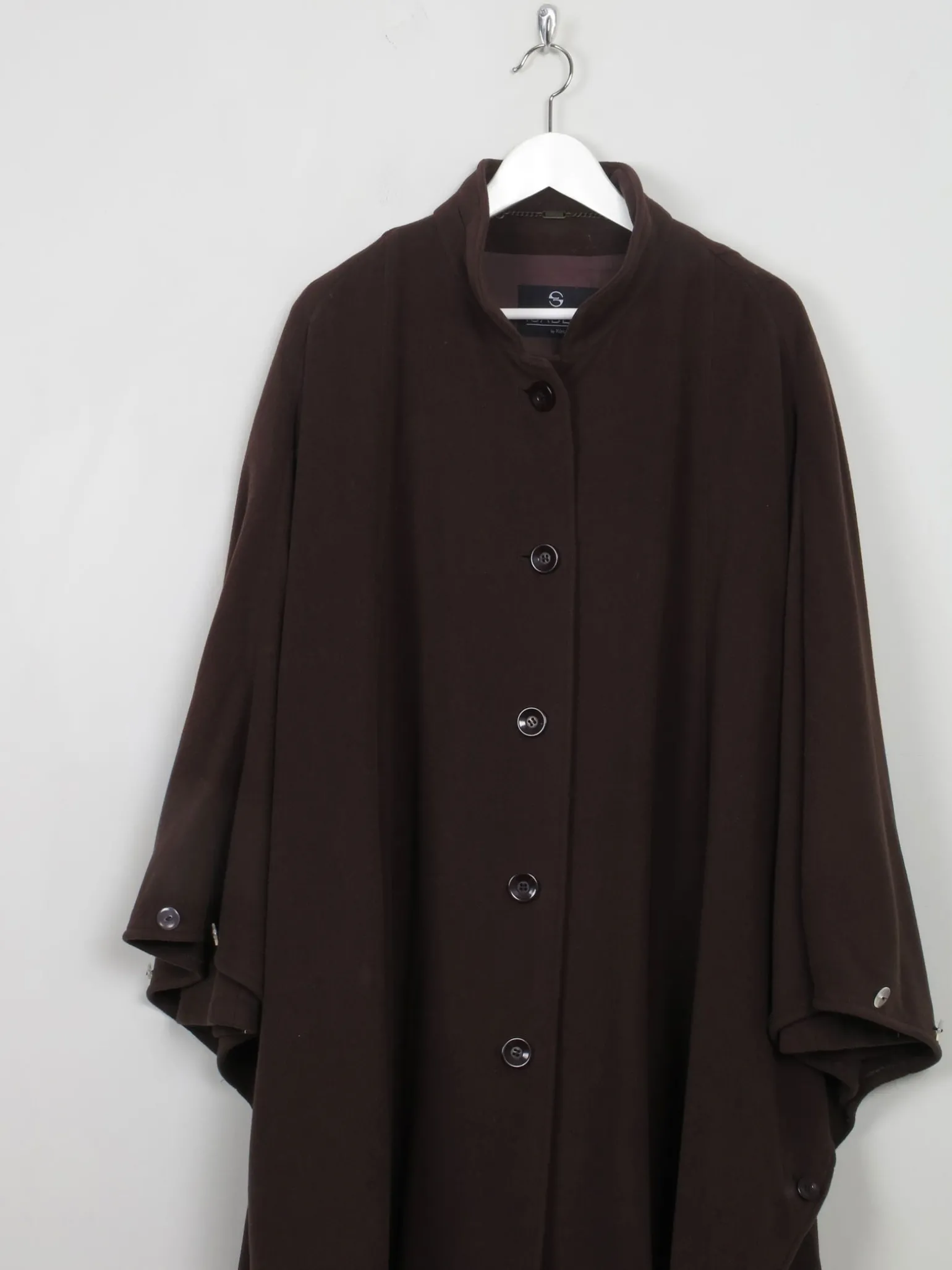 Women's Vintage Brown Cape Coat With Cashmere M/L