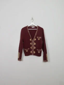 Women's Vintage Brown Embellished Lultima Cardigan S