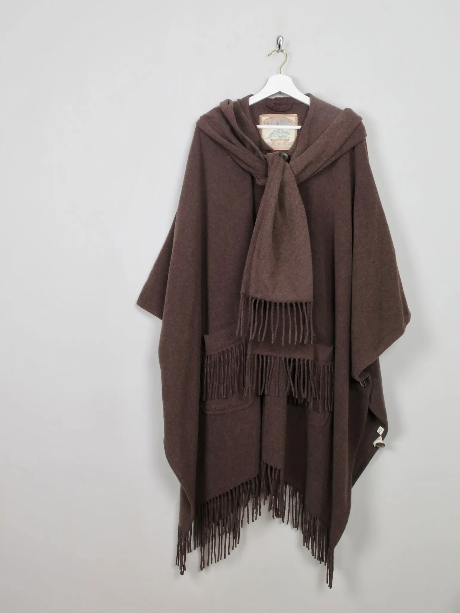 Women's Vintage Brown Fringed Cape Coat One Size