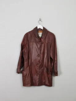 Women's Vintage Brown Leather Long Jacket S/M