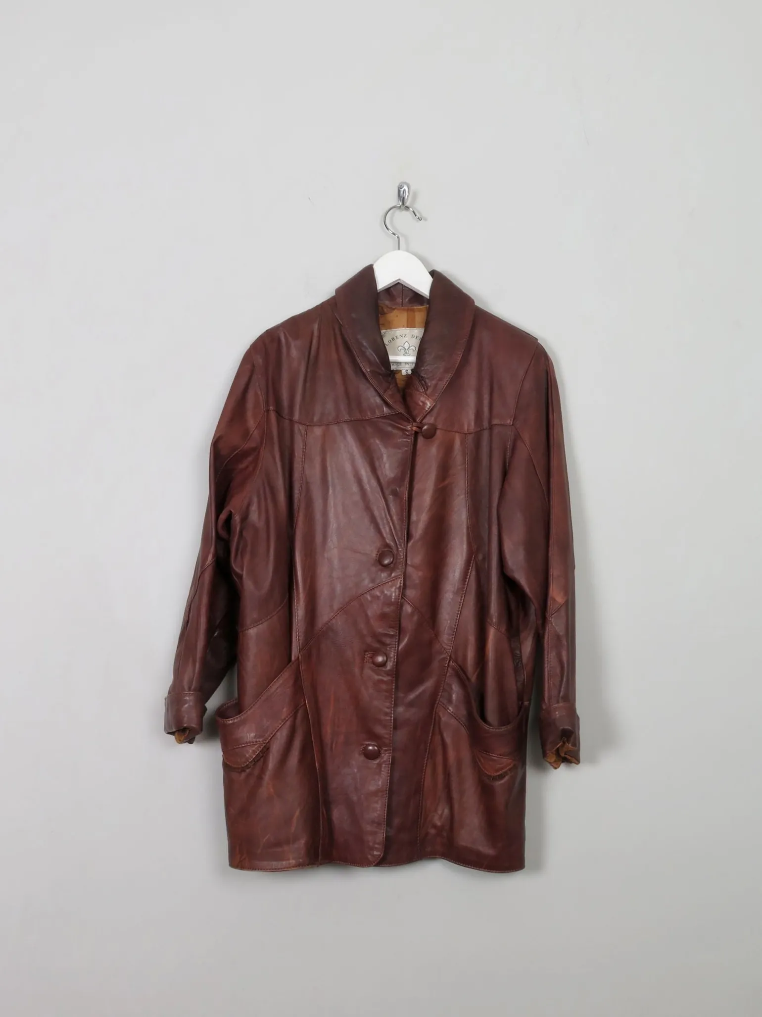 Women's Vintage Brown Leather Long Jacket S/M