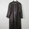 Women's Vintage Brown Leather Long Coat M/L