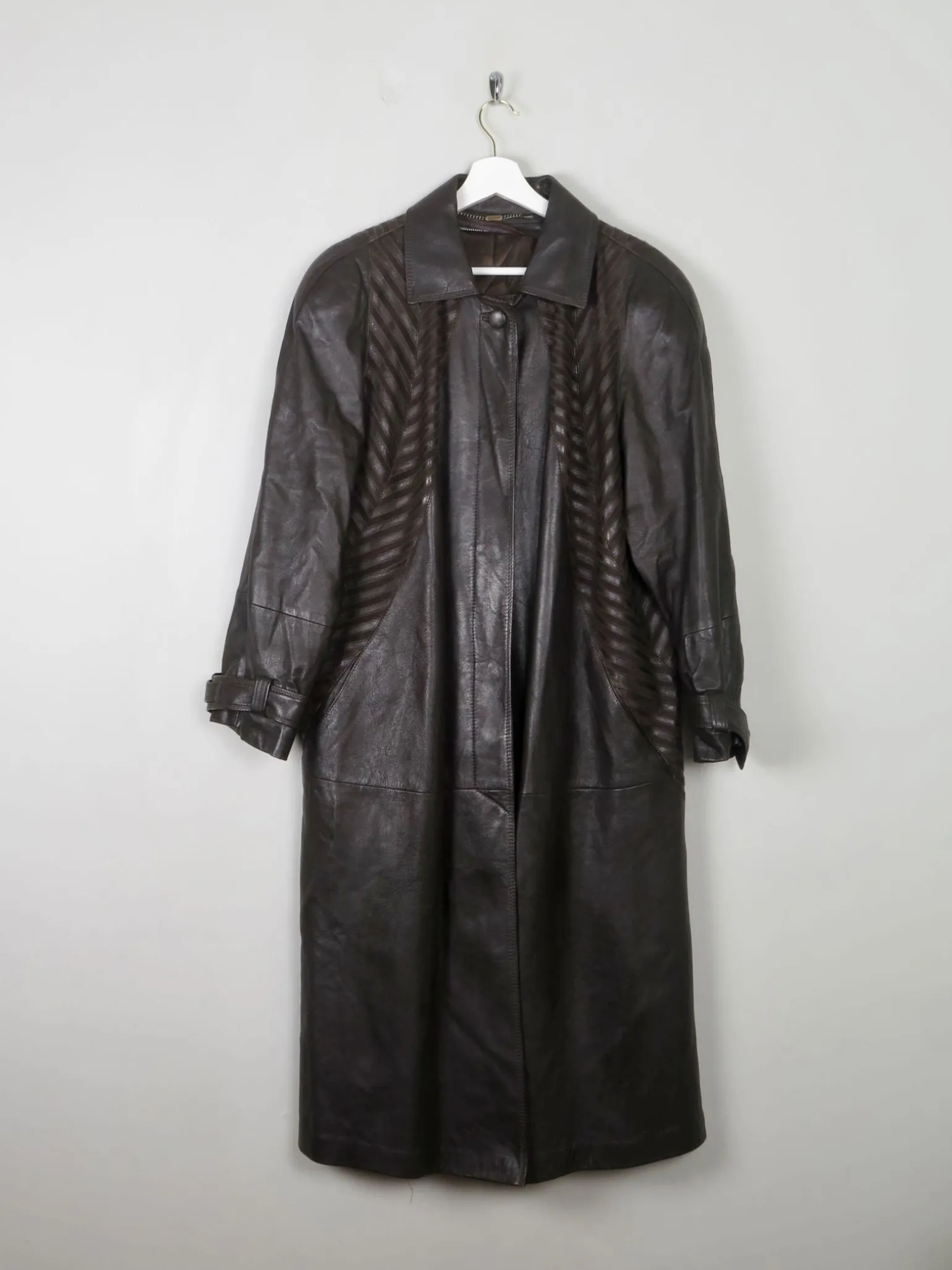 Women's Vintage Brown Leather Long Coat M/L