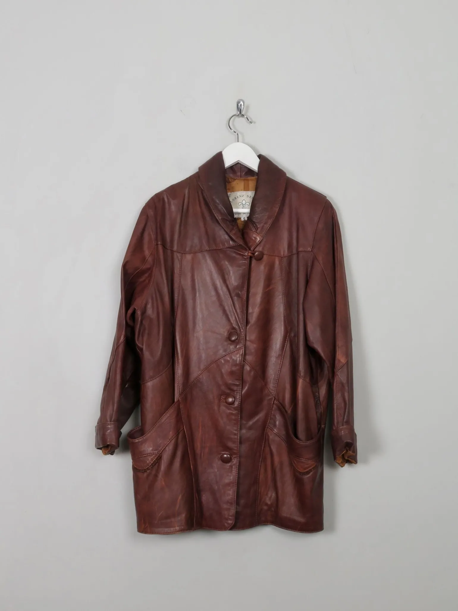 Women's Vintage Brown Leather Long Jacket S/M