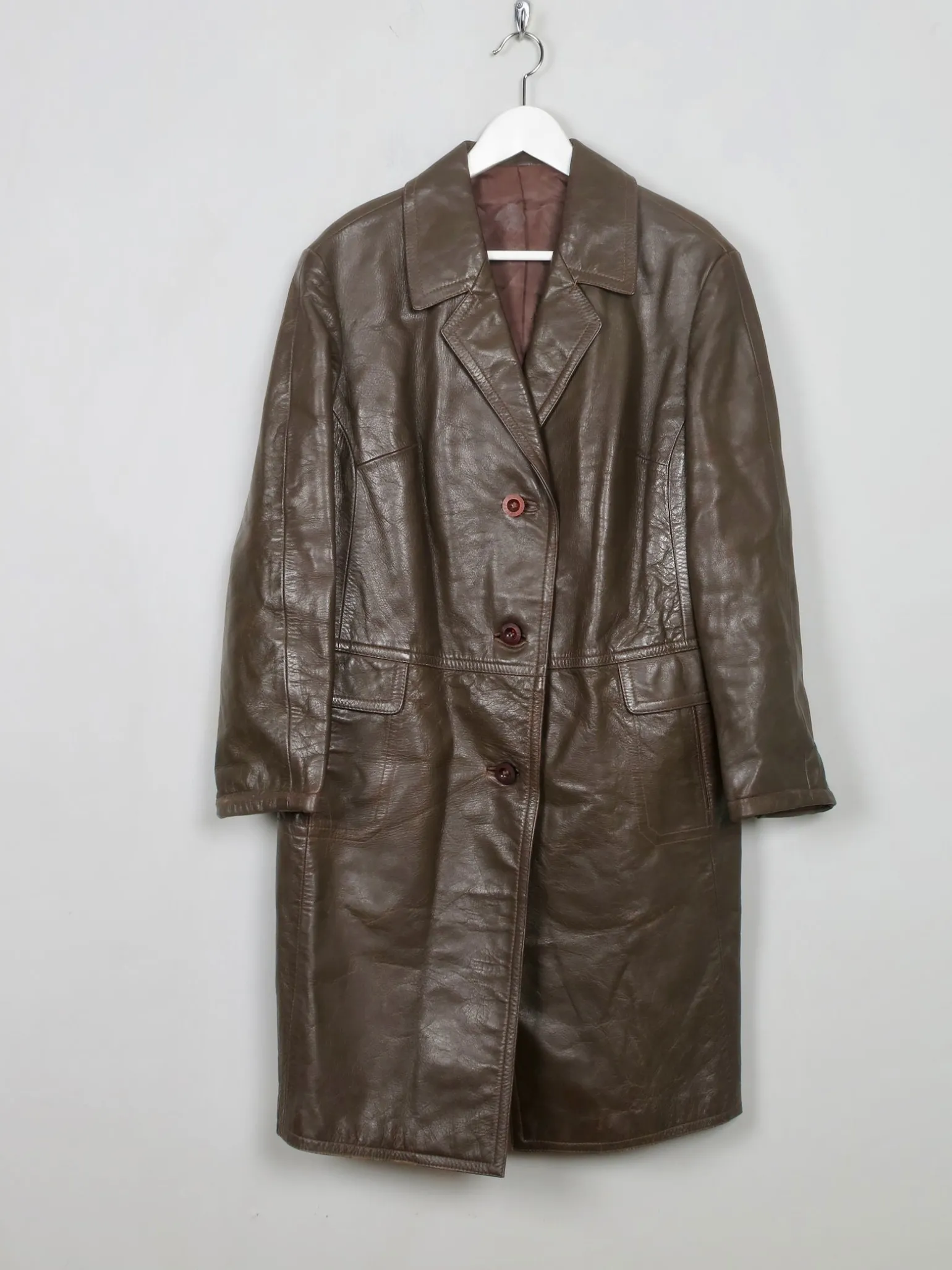 Women's Vintage Brown Leather Coat M/L
