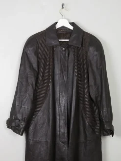 Women's Vintage Brown Leather Long Coat M/L