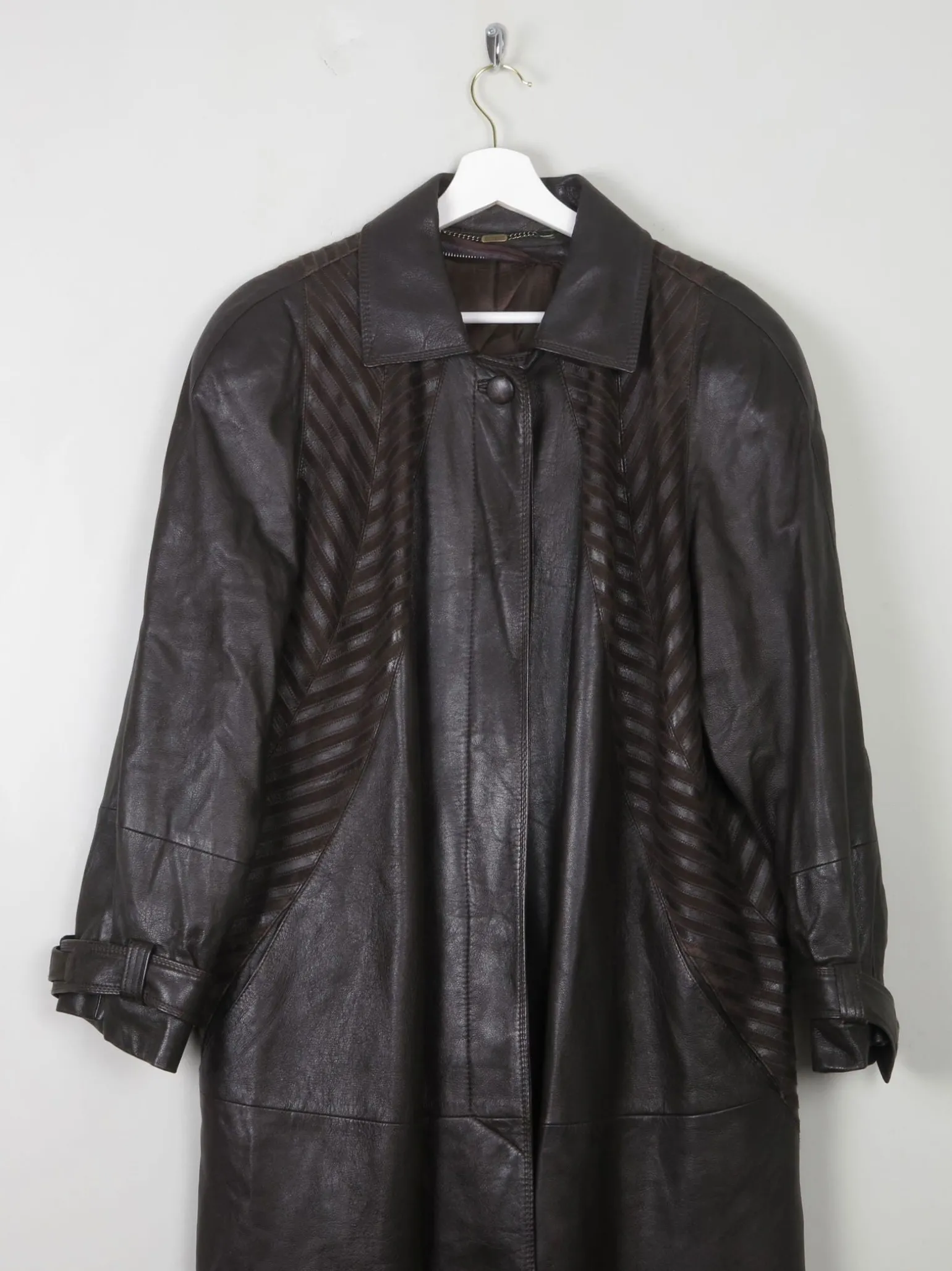 Women's Vintage Brown Leather Long Coat M/L
