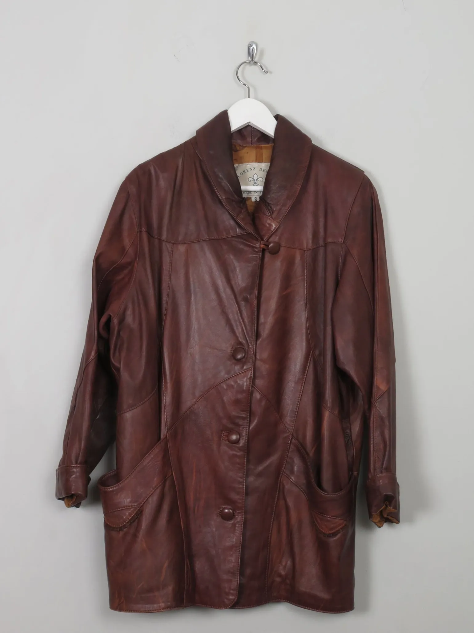 Women's Vintage Brown Leather Long Jacket S/M