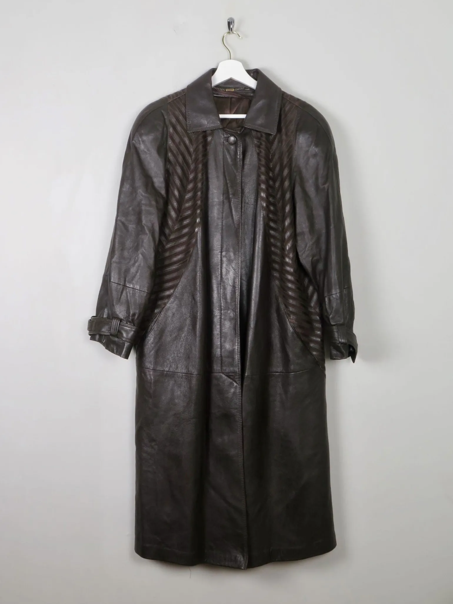 Women's Vintage Brown Leather Long Coat M/L