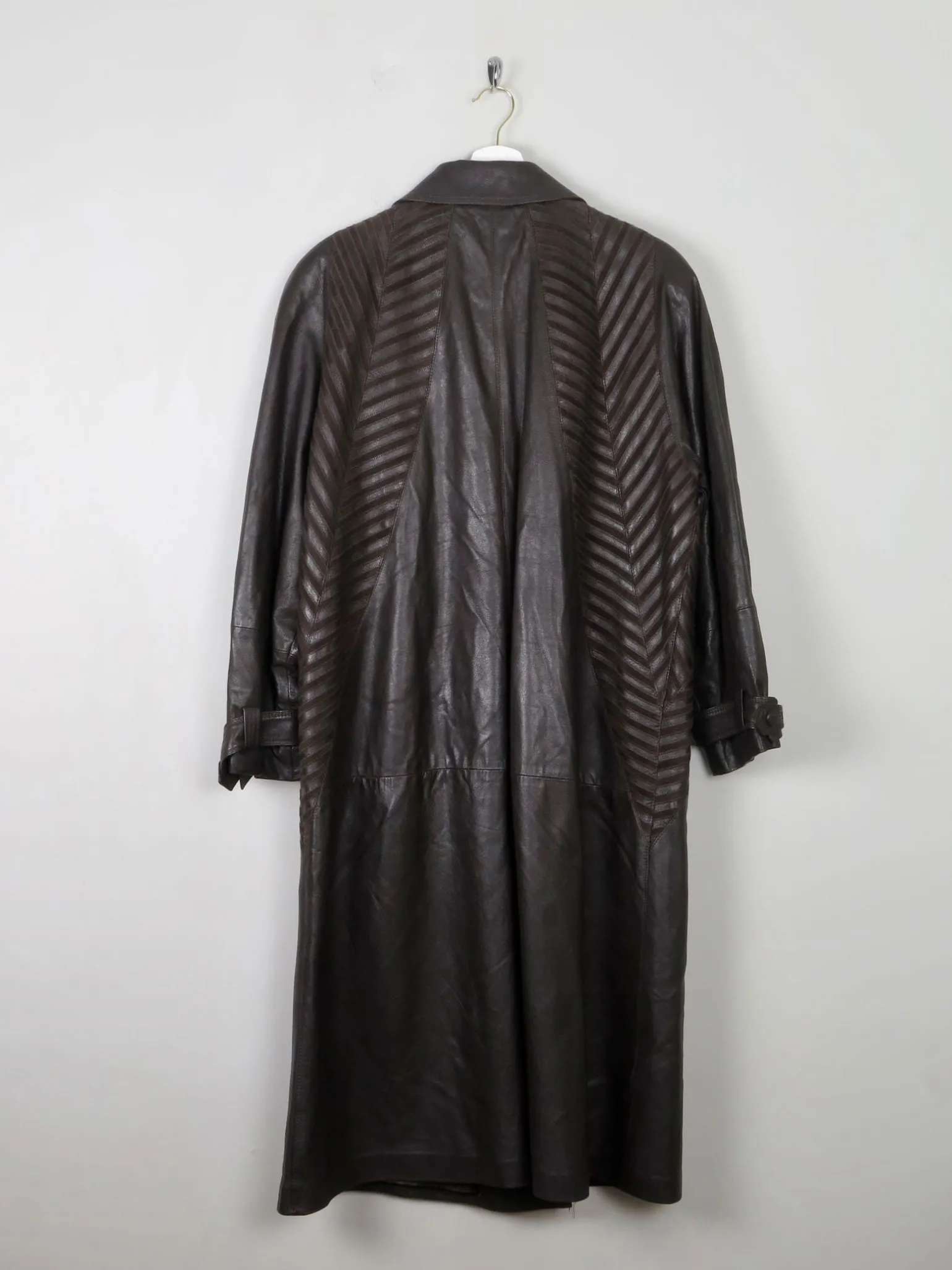 Women's Vintage Brown Leather Long Coat M/L