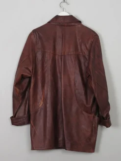 Women's Vintage Brown Leather Long Jacket S/M