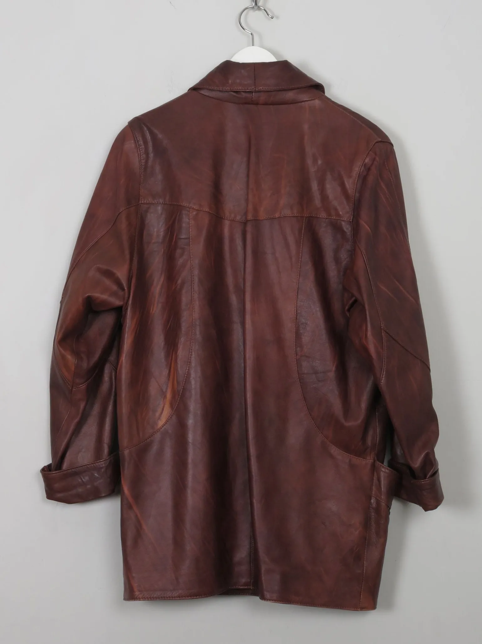 Women's Vintage Brown Leather Long Jacket S/M