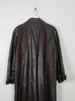 Women's Vintage Brown Leather Long Coat M/L