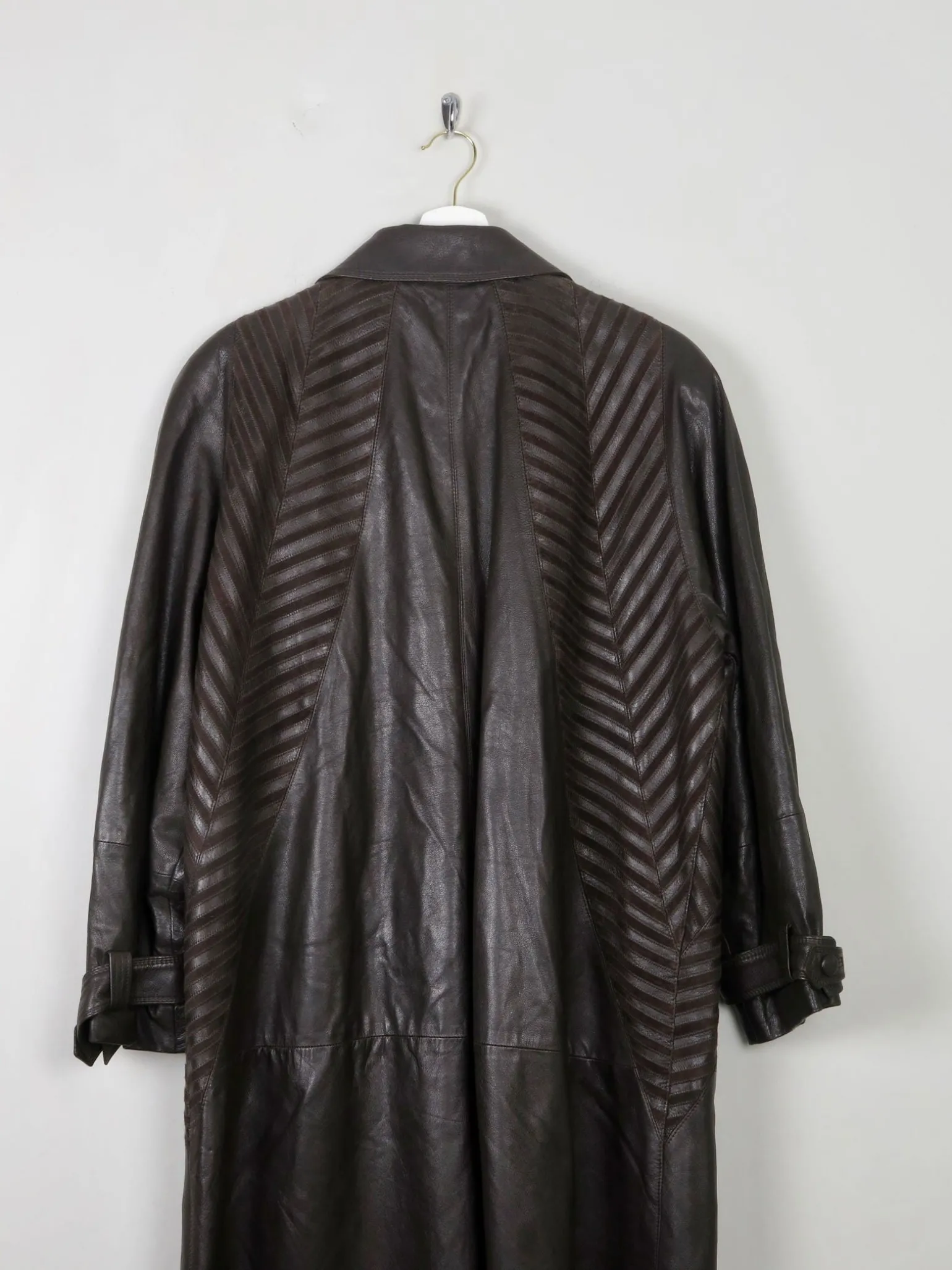 Women's Vintage Brown Leather Long Coat M/L